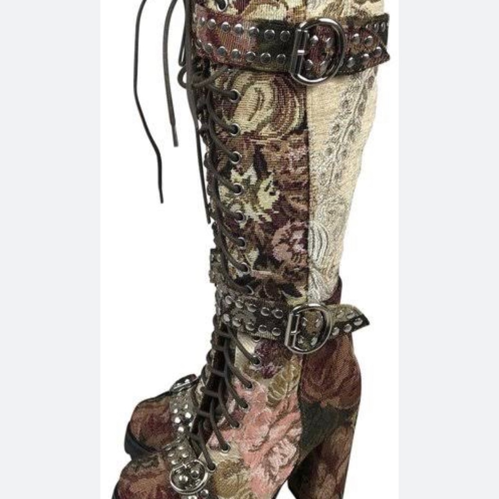Jeffrey Campbell size 6.5 limited edition lilliath fair tapestry punk Boots - Picture 2 of 7